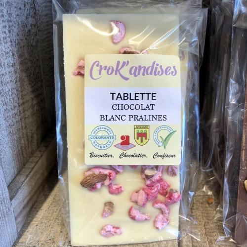 tablette chocolat  blanc et pralines- crok'andises - picores'y - aubiere
